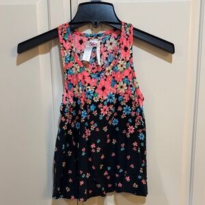 Justice Black Tank Top with Pink & Blue Floral Print